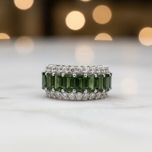 Green Emerald Baguette Eternity band